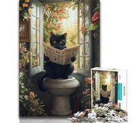 1000 Piece Jigsaw Puzzles for Adults Gifts Black Cat in Toilet Teenager Puzzles,Family Entertainment Toys with Matching Poster And Trivia Sheet 38x26cm