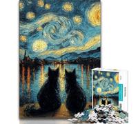 1000 Piece Jigsaw Puzzles for Adults Gifts Black Cat Under The Night Sky,Challenging To Complete But Fun And Humorous Unique Birthday And Gifts (38x26cm)