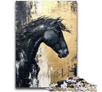 1000 Piece Jigsaw Puzzles for Adults Gifts Black Golden Horse Adult Jigsaw,Fun Present & Activity for Home,Toy for Rainy Days (38x26cm)