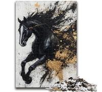 1000 Piece Jigsaw Puzzles for Adults Gifts Black Golden Horse for Educational Game Challenge Toy Artists Collection, Fine Art 26x38cm