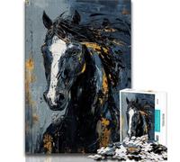 1000 Piece Jigsaw Puzzles for Adults Gifts Black Golden Horse,Help The Brain Exercise Addictive Toys to Cultivate Patience Artists Collection,Fine Art 38x26cm