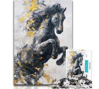1000 Piece Jigsaw Puzzles for Adults Gifts Black Golden Horse Teenager Puzzles,Family Educational Games Home Decoration Gift (size 75x50cm)