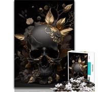 1000 Piece Jigsaw Puzzles for Adults Gifts Black Skull Golden Flowers Puzzles for Adults,Perfect for Game Nights, Colorful Toy for Home Gift (size 75x50cm)