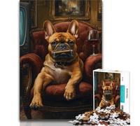 1000 Piece Jigsaw Puzzles for Adults Gifts Bulldog Drinking Red Wine Puzzles for Teenagers,deal As Gifts for The Whole Family for Ages 14+ 38x26cm