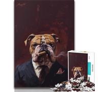 1000 Piece Jigsaw Puzzles for Adults Gifts Bulldog in Suit Adult Puzzles,Fun Present & Activity for Home,Toy for Rainy Days 38x26cm