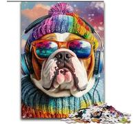 1000 Piece Jigsaw Puzzles for Adults Gifts Bulldog Listening to Music, Suitable for People Aged 14 And Above Educational Games Secret Santa Gifts (Size 50x75cm)