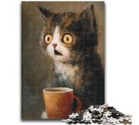 1000 Piece Jigsaw Puzzles for Adults Gifts Cat Drinking Coffee Challenging To Complete But Fun And Humorous Educational Game for Birthday 26x38cm