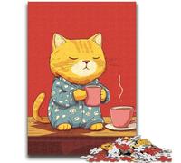 1000 Piece Jigsaw Puzzles for Adults Gifts Cat Drinking Coffee Challenging To Complete But Fun And Humorous Educational Game for Birthday 50x75cm