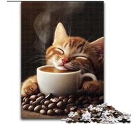 1000 Piece Jigsaw Puzzles for Adults Gifts Cat Drinking Coffee Decompressing Intellectual Educational Toy Secret Santa Gifts 26x38cm