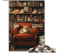 1000 Piece Jigsaw Puzzles for Adults Gifts Cat on The Bookshelf, Suitable for People Aged 14 And Above Educational Games Secret Santa Gifts (Size 50x75cm)