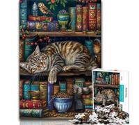 1000 Piece Jigsaw Puzzles for Adults Gifts Cat on The Bookshelf Teenager Puzzles,Artistic Wall Decor & Birthday Gift Idea for Friends, Home Office (size 75x50cm)