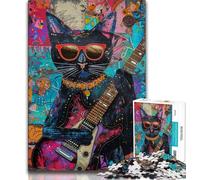 1000 Piece Jigsaw Puzzles for Adults Gifts Cat Playing Guitar Adult Jigsaw,Quiz Game for Is Ideal As A Gift for The Whole Family (size 75x50cm)