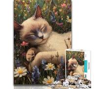 1000 Piece Jigsaw Puzzles for Adults Gifts Cat Sleeping in Flowers Teenager Puzzles,Educational Games DIY Toys Great Gifts And Toys (size 38x26cm)