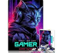 1000 Piece Jigsaw Puzzles for Adults Gifts Cat Wearing Headphones 1000 Pieces for Adults,is Ideal As Gifts for The Whole Family for Age 14 75x50cm