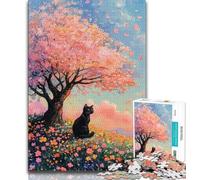 1000 Piece Jigsaw Puzzles for Adults Gifts Cherry Blossom Tree Cat,Help The Brain Exercise Addictive Toys to Cultivate Patience Artists Collection,Fine Art 38x26cm