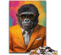 1000 Piece Jigsaw Puzzles for Adults Gifts Chimpanzee in A Suit for Educational Game Challenge Toy Artists Collection, Fine Art 50x75cm