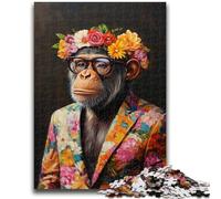 1000 Piece Jigsaw Puzzles for Adults Gifts Chimpanzee in Suit Stress Reliever Staycation Kill Time Wishlist with Santa Claus 38x26cm