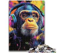 1000 Piece Jigsaw Puzzles for Adults Gifts Chimpanzee Wearing Headphones Teenager Jigsaw,Artistic Wall Decor & Birthday Gift Idea for Friends, Home Office (50x75cm)