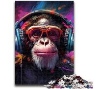 1000 Piece Jigsaw Puzzles for Adults Gifts Chimpanzee with Headphones 1000 Pieces for Adults,family Fun Games Is Ideal As A Gift for The Whole Family (26x38cm)