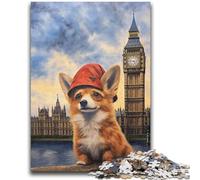 1000 Piece Jigsaw Puzzles for Adults Gifts Corgi Under Big Ben Adult Puzzles,Fun Present & Activity for Home,Toy for Rainy Days (50x75cm)