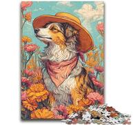 1000 Piece Jigsaw Puzzles for Adults Gifts Cowgirl Dogs in Wildflowers Artistic Wall Decor & Birthday Gift Idea for Friends, Home Office 26x38cm