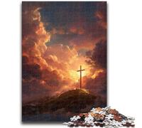 1000 Piece Jigsaw Puzzles for Adults Gifts Cross at Sunset Game Toys Every Piece Is Unique - Challenging Family Fun Game 26x38cm