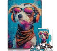 1000 Piece Jigsaw Puzzles for Adults Gifts Dog Wearing Headphones Teenager Puzzles,Artistic Wall Decor & Birthday Gift Idea for Friends, Home Office (size 75x50cm)