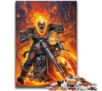1000 Piece Jigsaw Puzzles for Adults Gifts Flaming Skull Riding Motorcycle Game Toys Every Piece Is Unique - Challenging Family Fun Game 26x38cm