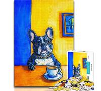1000 Piece Jigsaw Puzzles for Adults Gifts French Bulldog Drinking Coffee,Challenging To Complete But Fun And Humorous Unique Birthday And Gifts (38x26cm)
