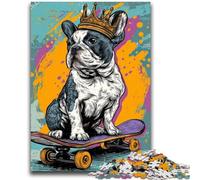1000 Piece Jigsaw Puzzles for Adults Gifts French Bulldog Skateboarding for Age 14+ Challenging To Complete But Fun And Humorous Great Gifts And Toys 26x38cm