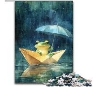 1000 Piece Jigsaw Puzzles for Adults Gifts Frog Riding Paper Boat, for Educational Game Challenge Toy Enhance Memory for Age 14 (Size 26x38cm)