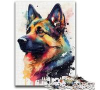 1000 Piece Jigsaw Puzzles for Adults Gifts German Shepherd Watercolor Family Entertainment Toys Educational Game for Birthday, Chrismas for Ages 14+ 38x26cm