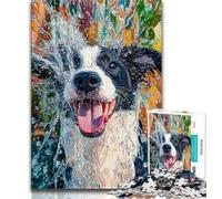 1000 Piece Jigsaw Puzzles for Adults Gifts Happy Border Collie,Help The Brain Exercise Addictive Toys to Cultivate Patience Artists Collection,Fine Art 38x26cm