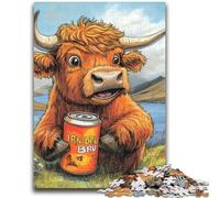 1000 Piece Jigsaw Puzzles for Adults Gifts Highland Cow Drinking A Drink Family Entertainment Toys Educational Game for Birthday, Chrismas for Ages 14+ 50x75cm