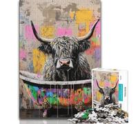1000 Piece Jigsaw Puzzles for Adults Gifts Highland Cow in The Bathroom,Decompressing Intellectual Educational Toy Birthday Present,Gifts 38x26cm