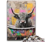 1000 Piece Jigsaw Puzzles for Adults Gifts Highland Cow in The Bathroom for Age 14 Years And over Decompressing Intellectual Educational Toy Great Gift 38x26cm