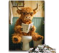 1000 Piece Jigsaw Puzzles for Adults Gifts Highland Cow on Toilet for And from 14 Years And over Play Toys Because It Is Ideal As A Gift for The Whole Family 26x38cm