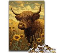 1000 Piece Jigsaw Puzzles for Adults Gifts Highland Cow Sunflower Adult Jigsaw,Game Toys Every Piece Is Unique - Challenging Family Fun Game (38x26cm)