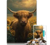 1000 Piece Jigsaw Puzzles for Adults Gifts Highland Cow Sunflower Teenager Puzzles,Family Entertainment Toys with Matching Poster And Trivia Sheet 38x26cm