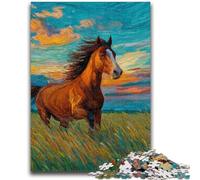 1000 Piece Jigsaw Puzzles for Adults Gifts Horses on The Grassland Stress Reliever Staycation Kill Time with Matching Poster And Trivia Sheet 26x38cm
