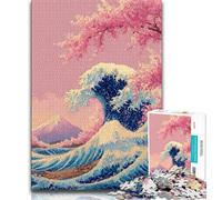 1000 Piece Jigsaw Puzzles for Adults Gifts Japanese Style Waves,Help The Brain Exercise Addictive Toys to Cultivate Patience Artists Collection,Fine Art 38x26cm