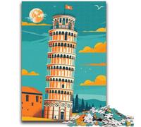 1000 Piece Jigsaw Puzzles for Adults Gifts Leaning Tower of Pisa Illustration Family Entertainment Toys Educational Game for Birthday, Chrismas for Ages 14+ (size 38x26cm)