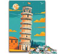 1000 Piece Jigsaw Puzzles for Adults Gifts Leaning Tower of Pisa Illustration Family Entertainment Toys Educational Game for Birthday, Chrismas for Ages 14+ (size 50x70cm)