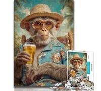 1000 Piece Jigsaw Puzzles for Adults Gifts Monkey on Vacation,for Educational Game Challenge Toy Artists Collection,Fine Art (75x50cm)