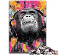 1000 Piece Jigsaw Puzzles for Adults Gifts Monkey with Headphones for Educational Game Challenge Toy Artists Collection, Fine Art 26x38cm