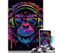 1000 Piece Jigsaw Puzzles for Adults Gifts Monkey with Headphones Sunglasses Teenager Puzzles,Family Entertainment Toys with Matching Poster And Trivia Sheet 38x26cm