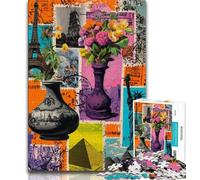 1000 Piece Jigsaw Puzzles for Adults Gifts Paris Stamp Collage 1000 Pieces for Teenagers,Challenging Game Gifts for Is Ideal As A Gift for The Whole Family (size 75x50cm)