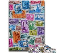 1000 Piece Jigsaw Puzzles for Adults Gifts Paris Stamp Collage for Age 14+ Challenging To Complete But Fun And Humorous Great Gifts And Toys 26x38cm