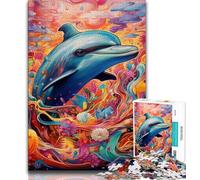 1000 Piece Jigsaw Puzzles for Adults Gifts Psychedelic Dolphin Teenager Puzzles,Family Entertainment Toys with Matching Poster And Trivia Sheet 75x50cm