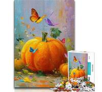 1000 Piece Jigsaw Puzzles for Adults Gifts Pumpkins And Blue Butterflies,Learning Educational Toys Family Games Suitable for Desktop Decoration (38x26cm)